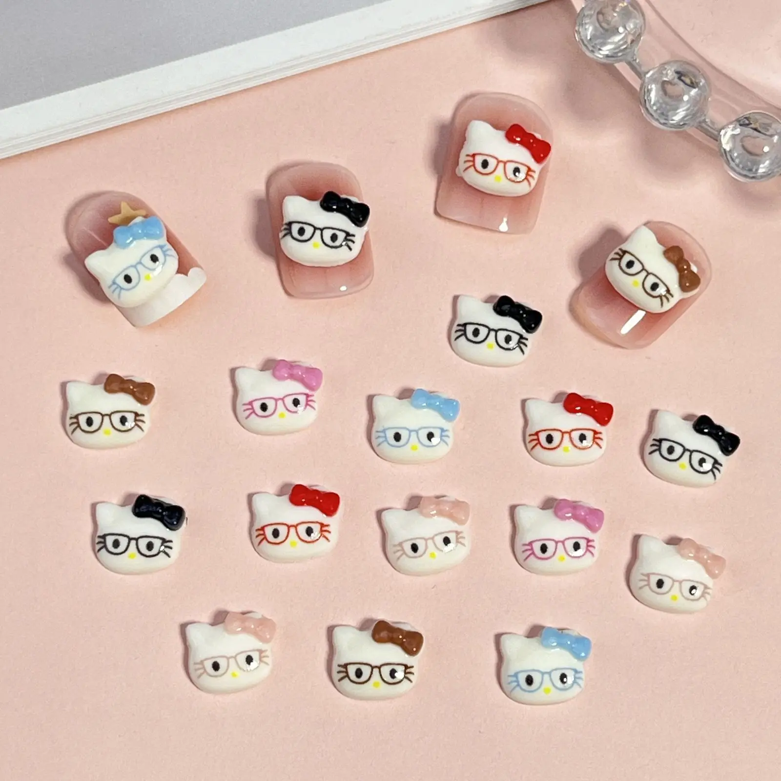 20pcs miniso glasses kt cartoon nail charms for diy nail making kawaii cute resin nail art decoreation