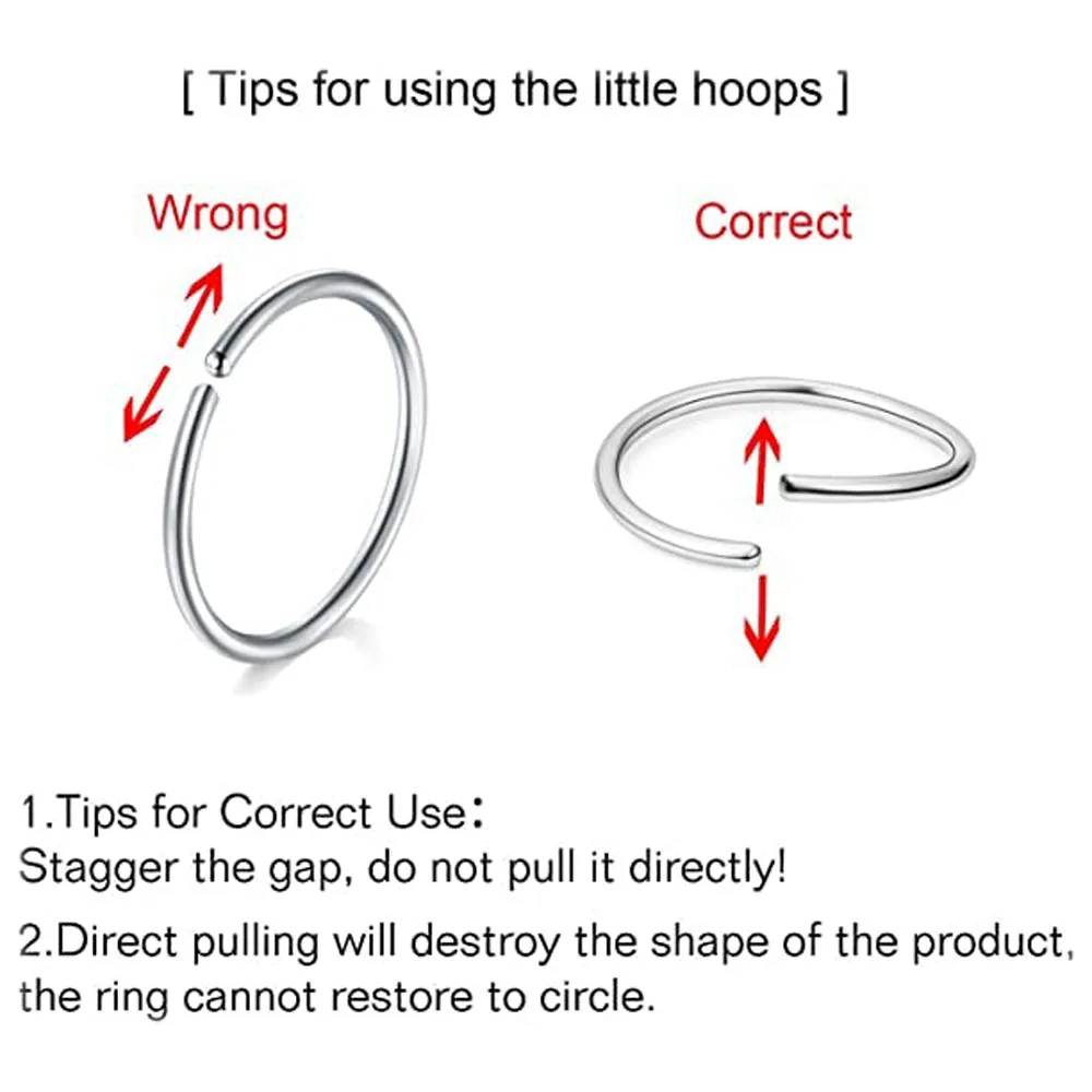 1PCS Nose Rings Stainless Steel Hoops Half Double Helix Earring Small for Cartilage Tragus 20g For Woman and Man 8mm/10mm