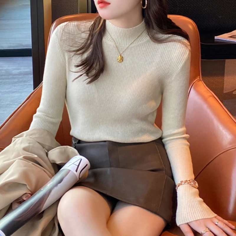 Half High Neck Knitted Sweater 2024 New Item Slimming Pullover Knitted Sweater Women\'s Autumn and Winter Inner Wear Sweater Tops