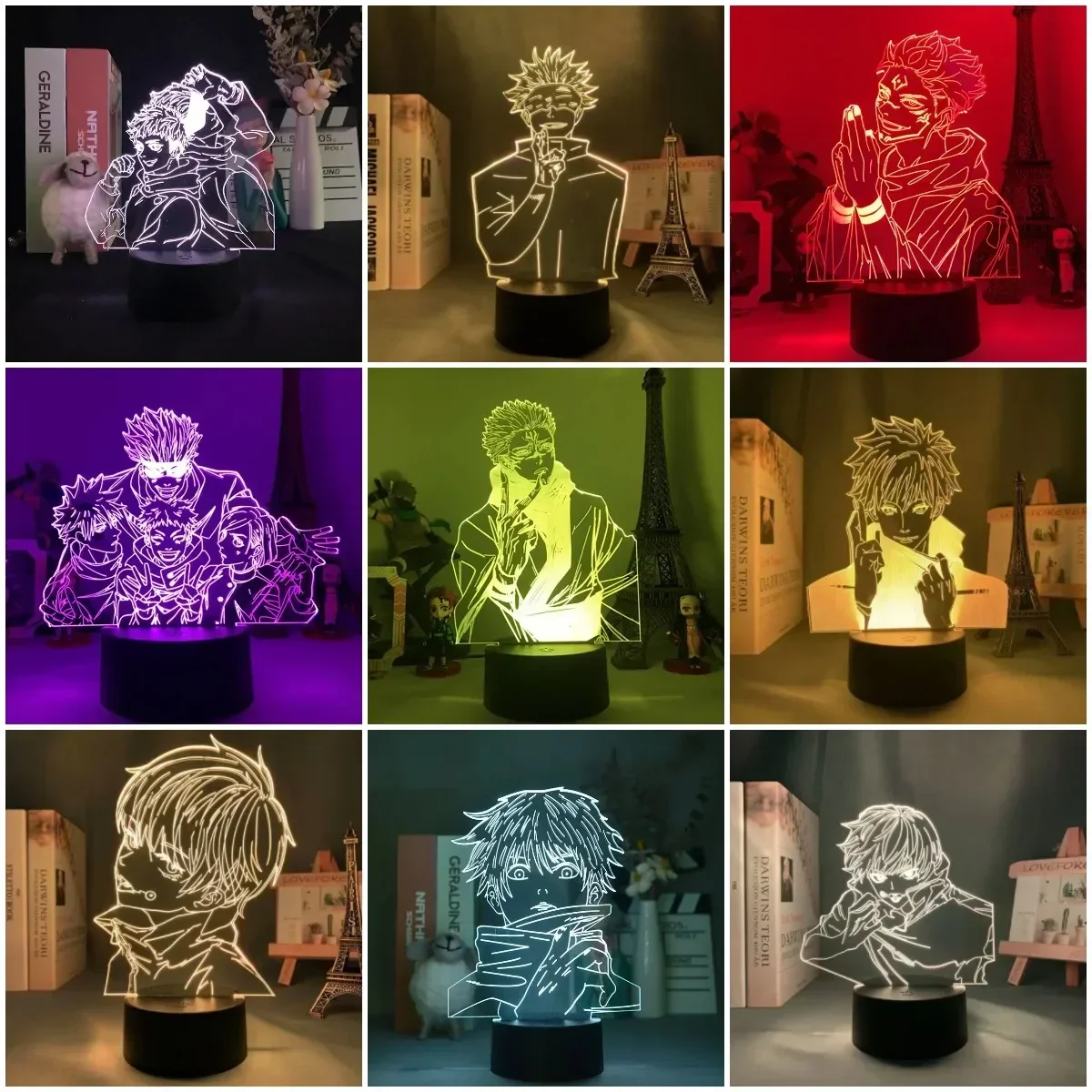 16 Colors Jujutsu Kaisen Figure Satoru Gojo Night Lights Inumaki Toge 3D Lamps Anime Figure Model Gifts Boy Bedroom Decoration