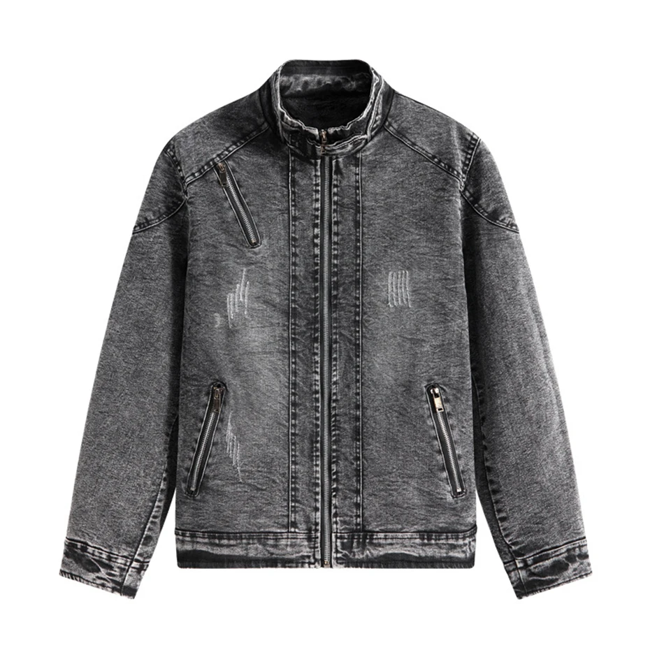 

Vintage Denim Jacket Men Autumn Jean Jackets Fashion Casual Fleece Jacket Male Denim Coats