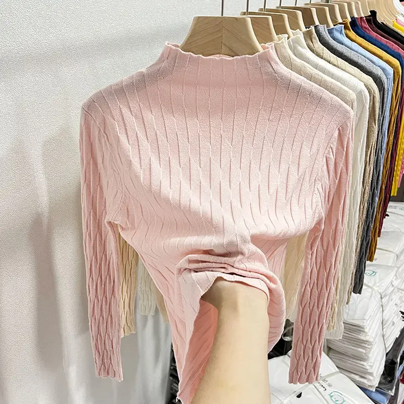 2023 Slim Fit Gestrickte Basis Pullover Herbst Winter Rollkragenpullover frauen Solide Langarm Casual Geraffte Pullover