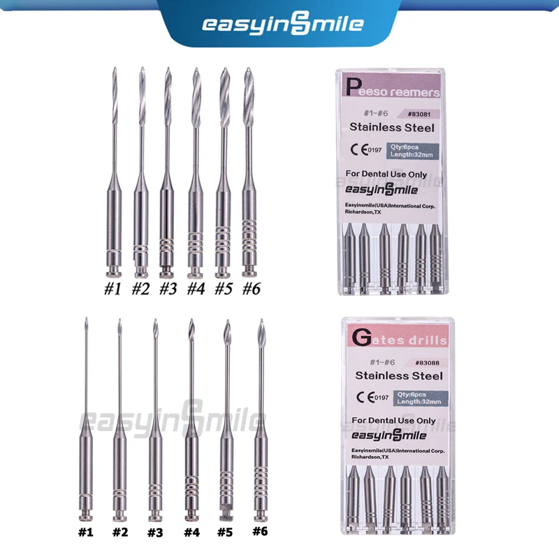 6pcs/pack Easyinsmile Dental Gates Glidden Drill Peeso Reamers Drill Endodontic Rotary 32mm Engine Use Stainless Steel