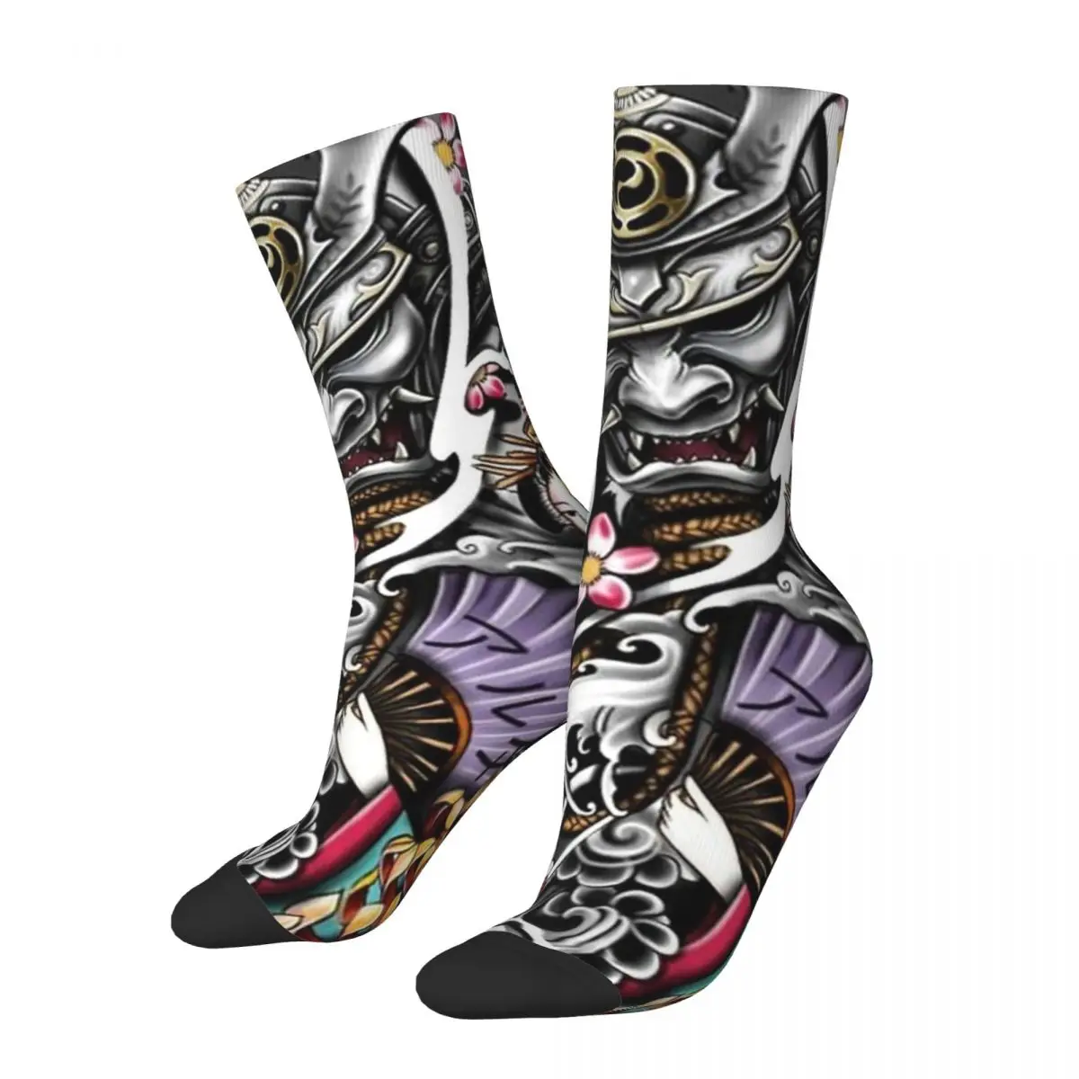 Funny Crazy Compression Sock for Men Japanese Style Hip Hop Harajuku Tatto Happy Quality Pattern Printed Boys Crew Sock