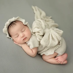 0-1 Month Baby Photo Props Baby Girl Knitted Dress Set Soft Bow Headband Stretch Wrap Cloth Newborn Photography Accessories