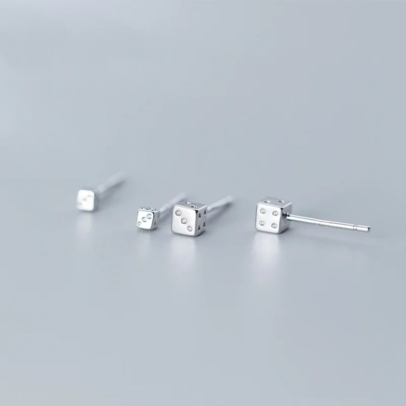 RYJU 925 Sterling Silver Cute Tiny Square Dice Stud Earring for Women Men Punk Mini Couple Club Party Jewelry Accessories Gift