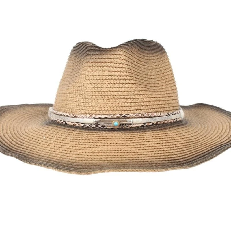 

652F Western Hat Band Replacement for Cowboy Hat Crochet Hat Band with Turquoise for Women Cowboy Hat Decorations Band