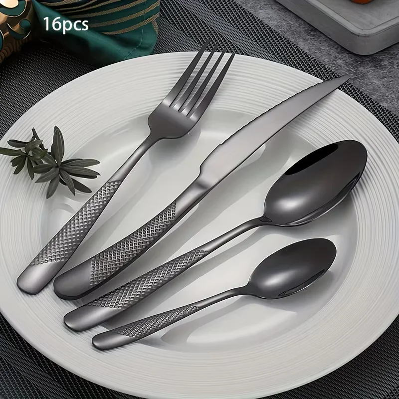 24Pcs Stainless Steel Cutlery Set, Knife, Fork, Spoon, Tea Spoon and Western Tableware, Suitable for Festivals.