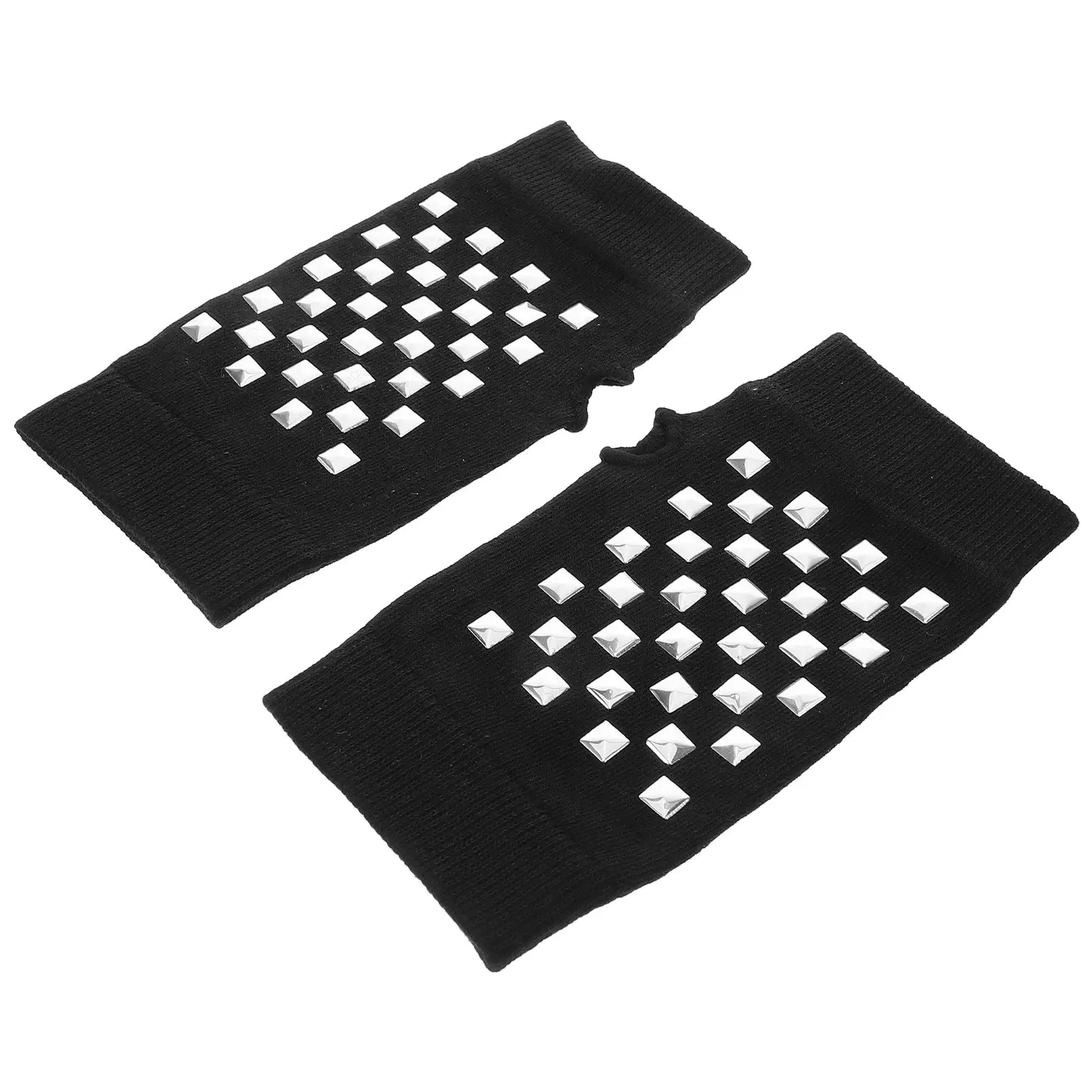 1Pair Fingerless Knit Gloves Women Rivet Half Finger Knit Warmers for Students Writing Typing Comfortable Autumn