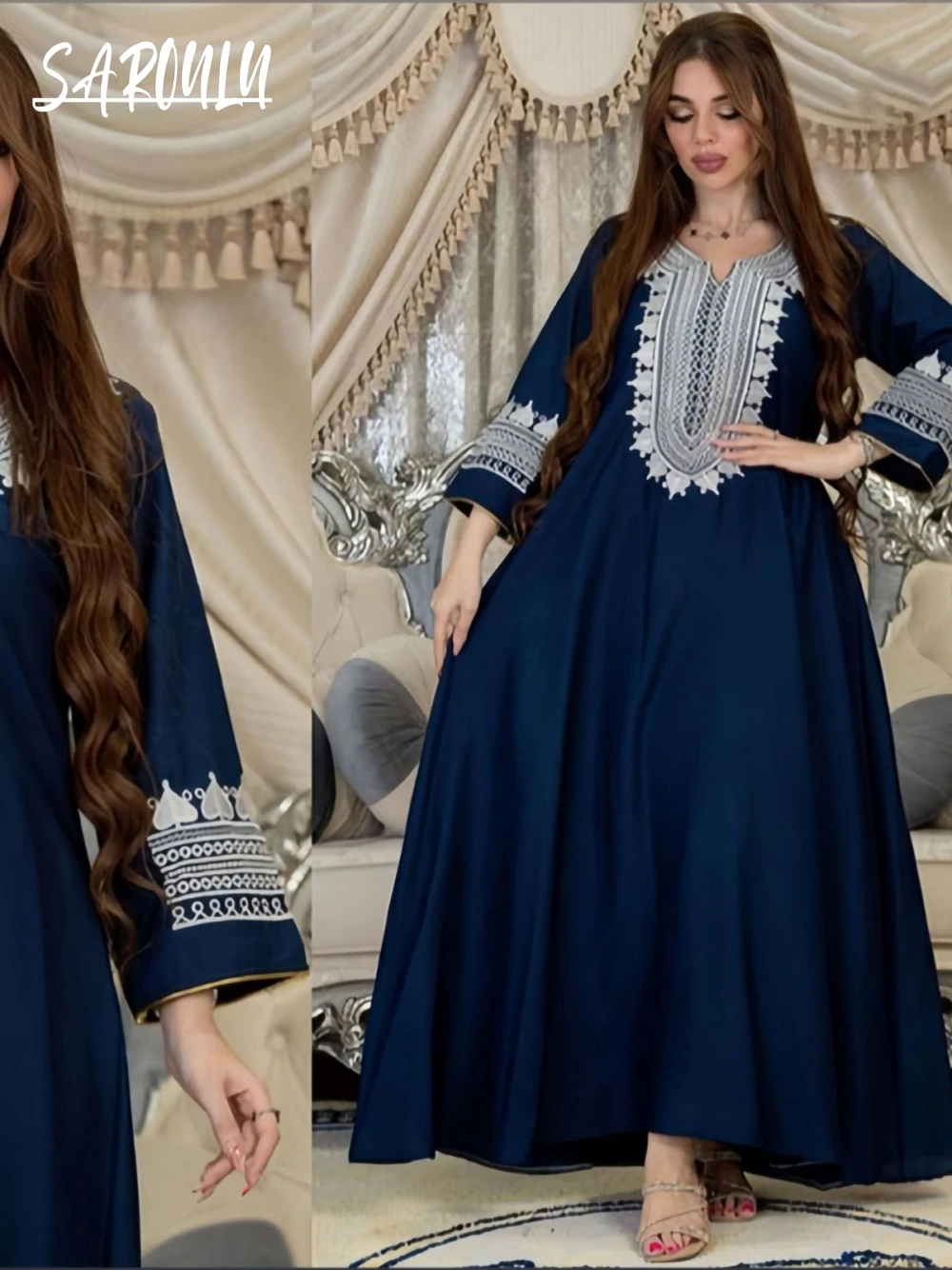 Hot Sale Dubai Evening Dress Women Muslim Party A-line Long Sleeves Classic Appliques Prom Gown Customized Fashion Arabic Robe