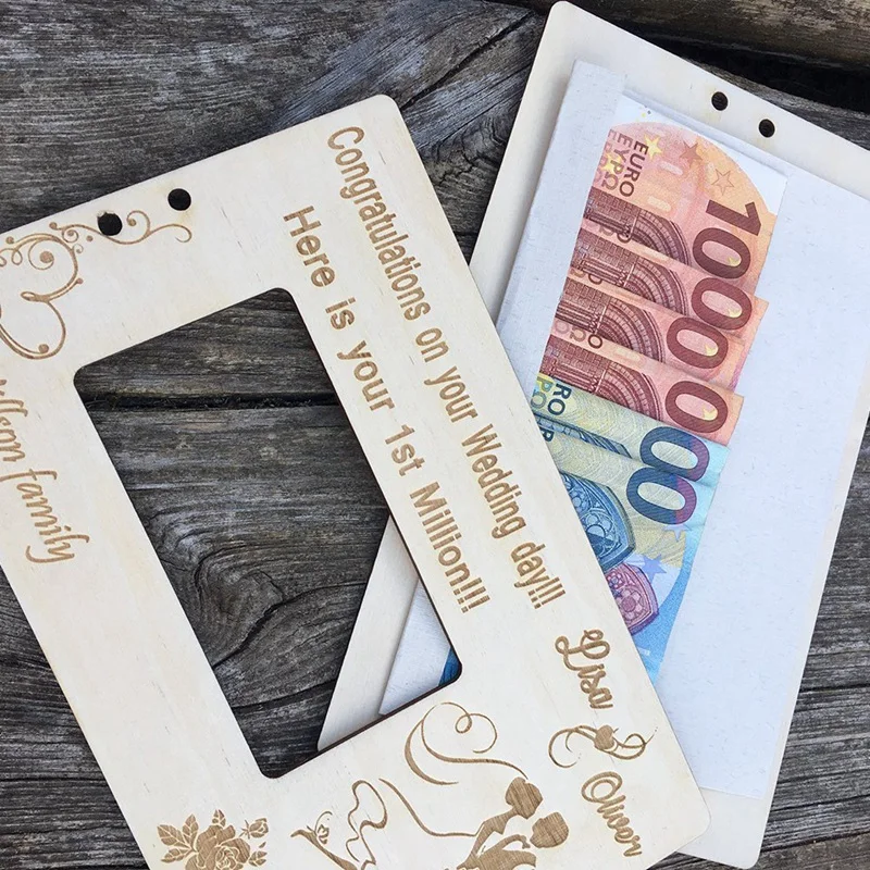 شخصية صندوق هدايا الزفاف ، صندوق هدايا المال الخشبي ، المغلف ، فكرة صندوق هدية ، 1 قطعة