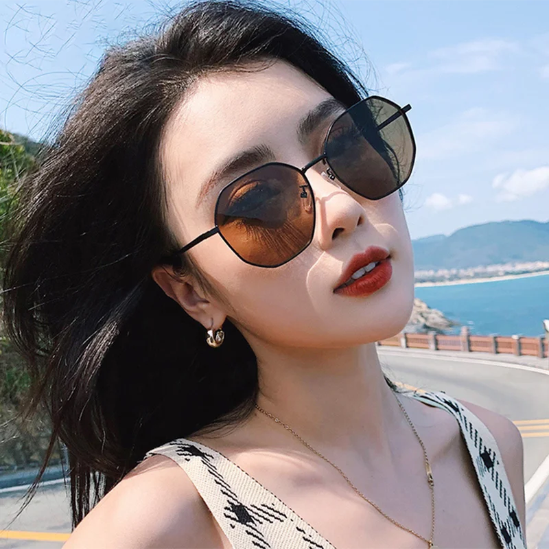 Metal Polygonal Minus Sunglasses Women Polarized Anti-UV Vintage Tea Lens Prescription Spectacles Diopter 0 -0.5 -0.75 To -6.0