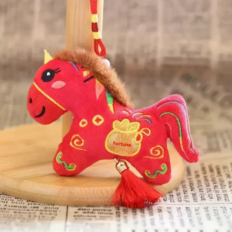 1 pièces dessin animé peluche poupée jouet zodiaque cheval pendentif mignon poney en peluche porte-clés sac suspendu décoration voiture porte-clés cadeaux du nouvel an