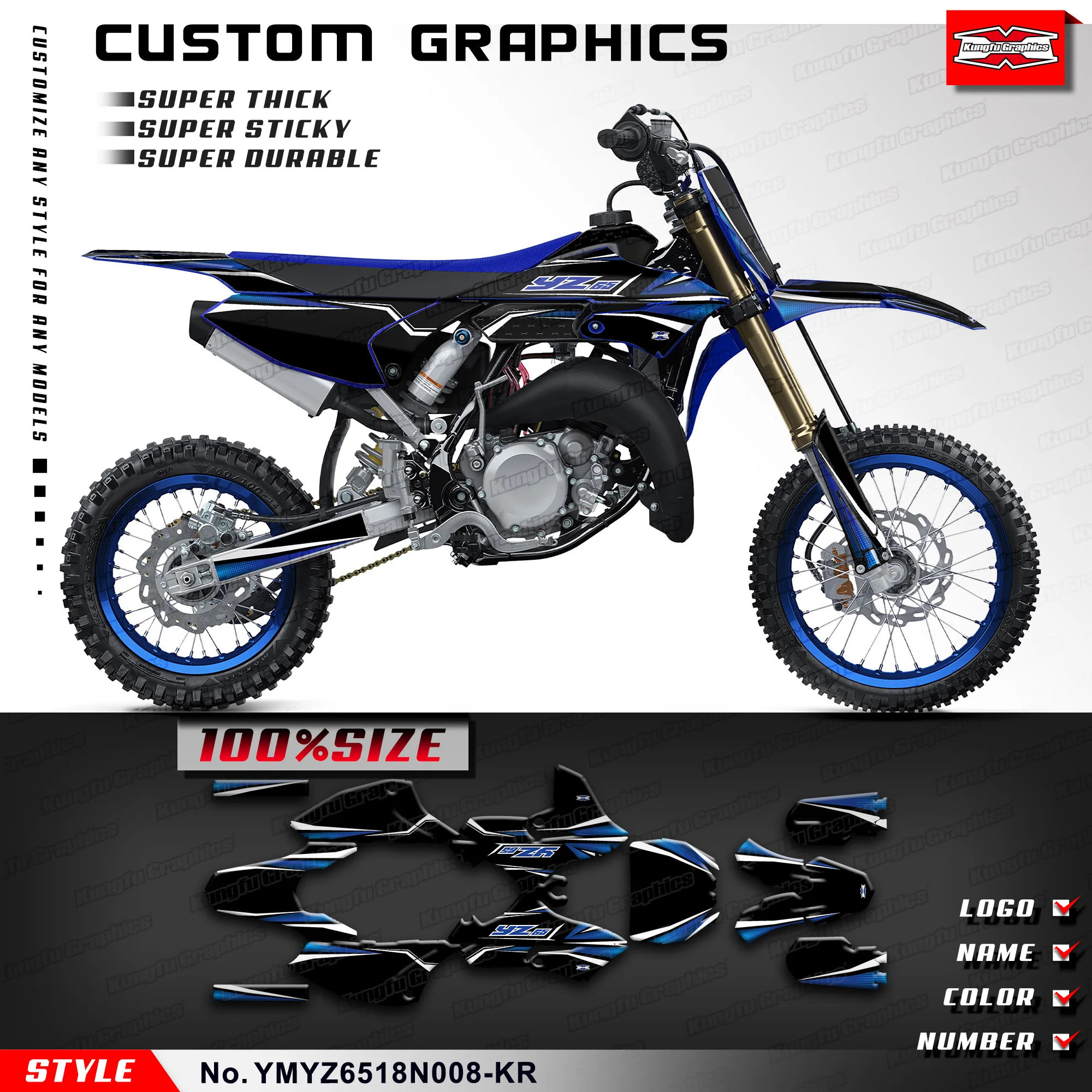 

KUNGFU GRAPHICS Racing Graphics Vinyl Wrap Kit for Yamaha YZ65 YZ 65 2018 2019 2020 2021 2022 2023 2024, YMYZ6518N008-KR