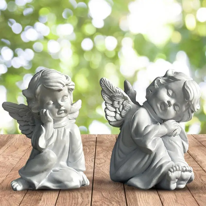 Napping Angel Statue Wings Angel Garden Figure Resin Little Girl Angel Sculpture Cute Angel Figurines Flowers Fairy Decoration