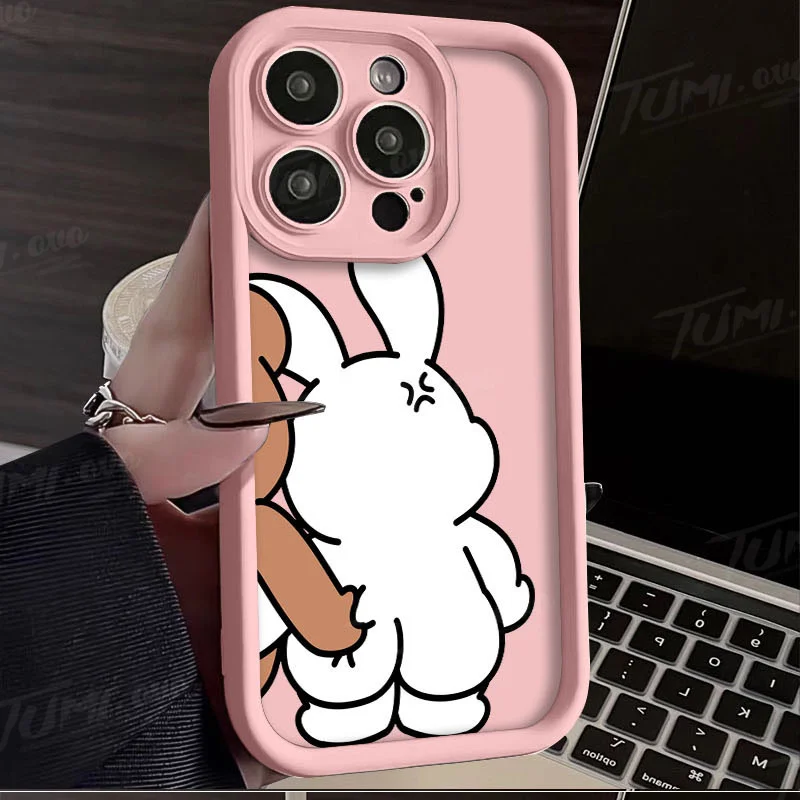 Capa para telefone com rabo de ursinho, capa traseira fosca, iPhone 14, 15 Pro Max, 13, 12, 11, X, XS, XR, 7, 8 Plus, SE, 2020