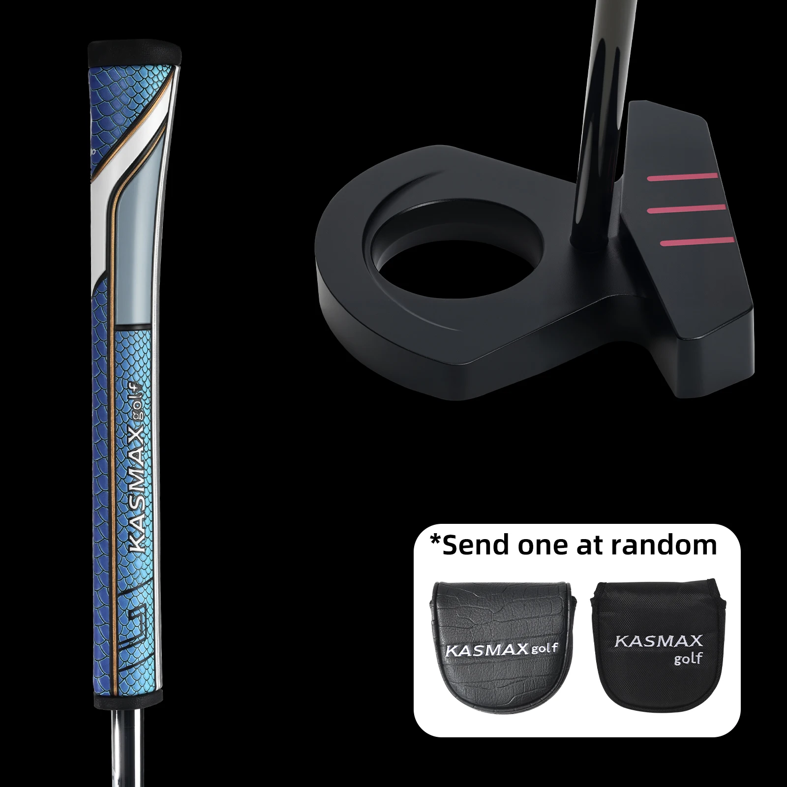 KASMAX KM14 Zero-Torque Putter, 6061 Alloy, Center Balanced, Black Shaft, Synthetic Grip, Headcover, 34