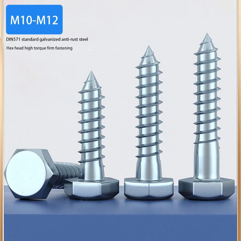 DIN571 Galvanized External Hex Self Tapping Wood Screws, Extra Long Timber Lag Bolts M10 M12 2-10Pcs Woodworking Hardware