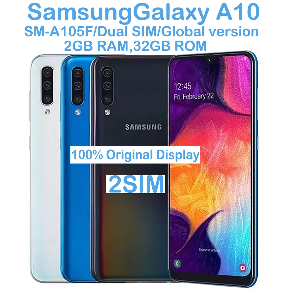 Samsung Galaxy A10 Android Smartphone Global Edition 2SIM 6.2-inch 720 x 1520 Samsung Phone 3400mAh NFC 13MP Original Unlock