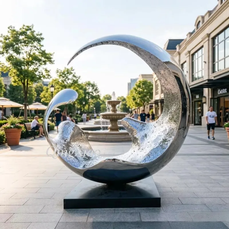 #q-Custom Electroplated Polished Stainless Steel Fountain Sculpture Outdoor Landscape Ornament For Garden Courtyard Waterfallo*