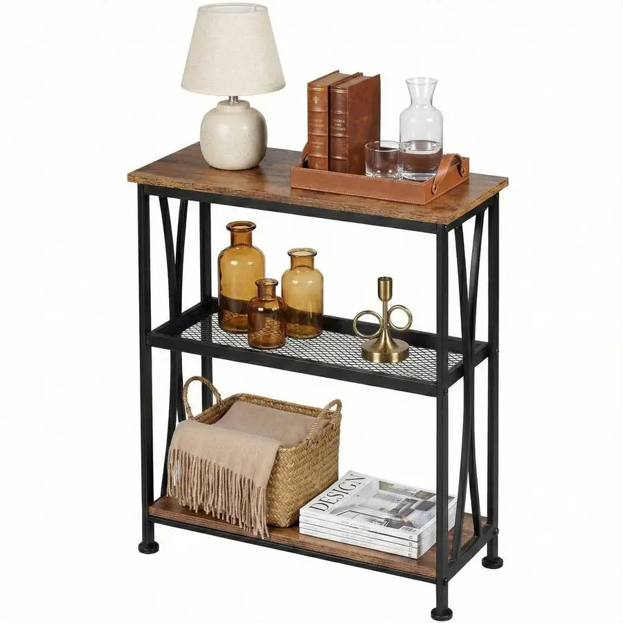 

Narrow Side Table,20 Long End Table with 3 Tier Storage Shelves, Small Hallway Table, Industrial Rustic Accent Skiny Slim Couch