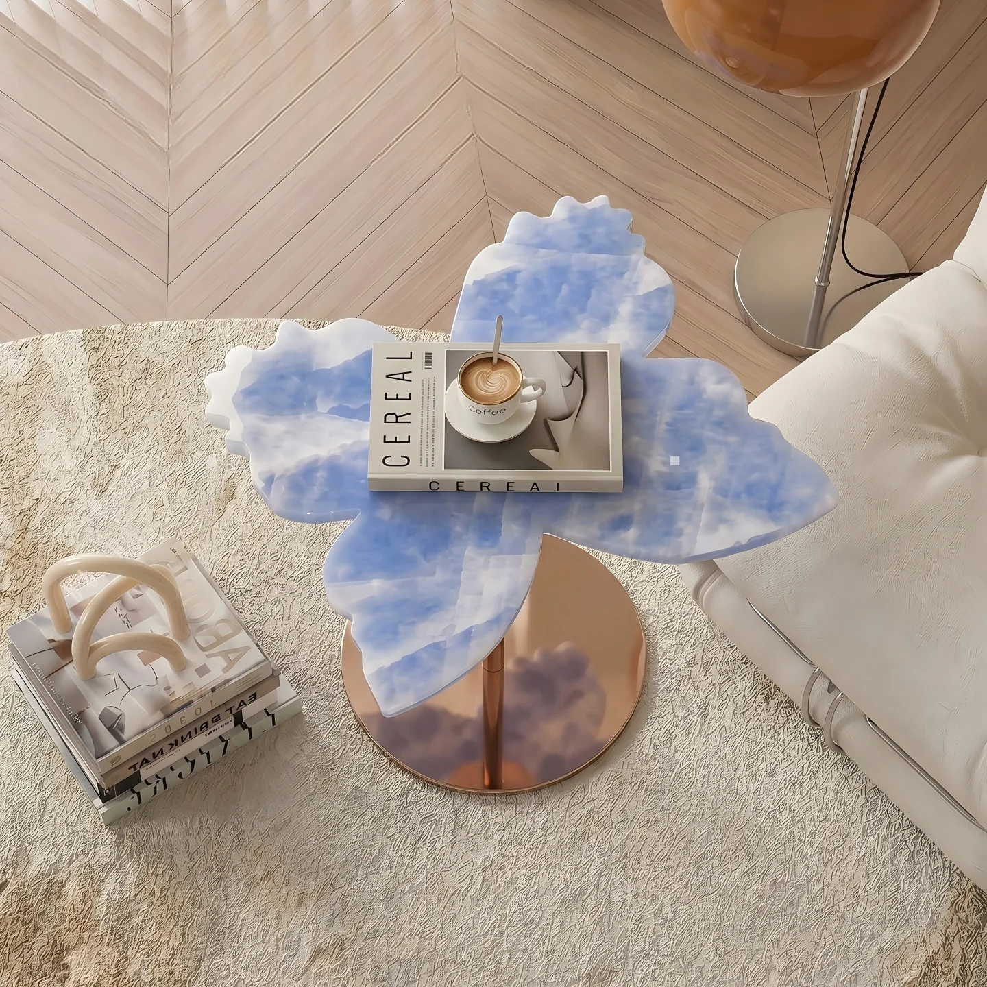 Luxury Modern Marble Side Table Cloud Shape Blue Stone Accent Table Creative Art End Table For Hotel Lobby Villa Home Decor