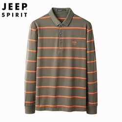 JEEP SPIRIT Polo Shirt Spring Autumn Long Sleeve Casual Loose Striped Embroidery Fashion Casual High Quality Clothes