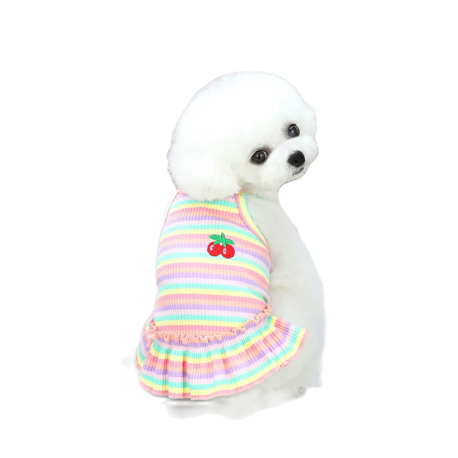 Striped Dog Cat T-shirt Vest Cherry Design Cat Puppy Pajamas  Spring/Summer Clothes 2 Colours