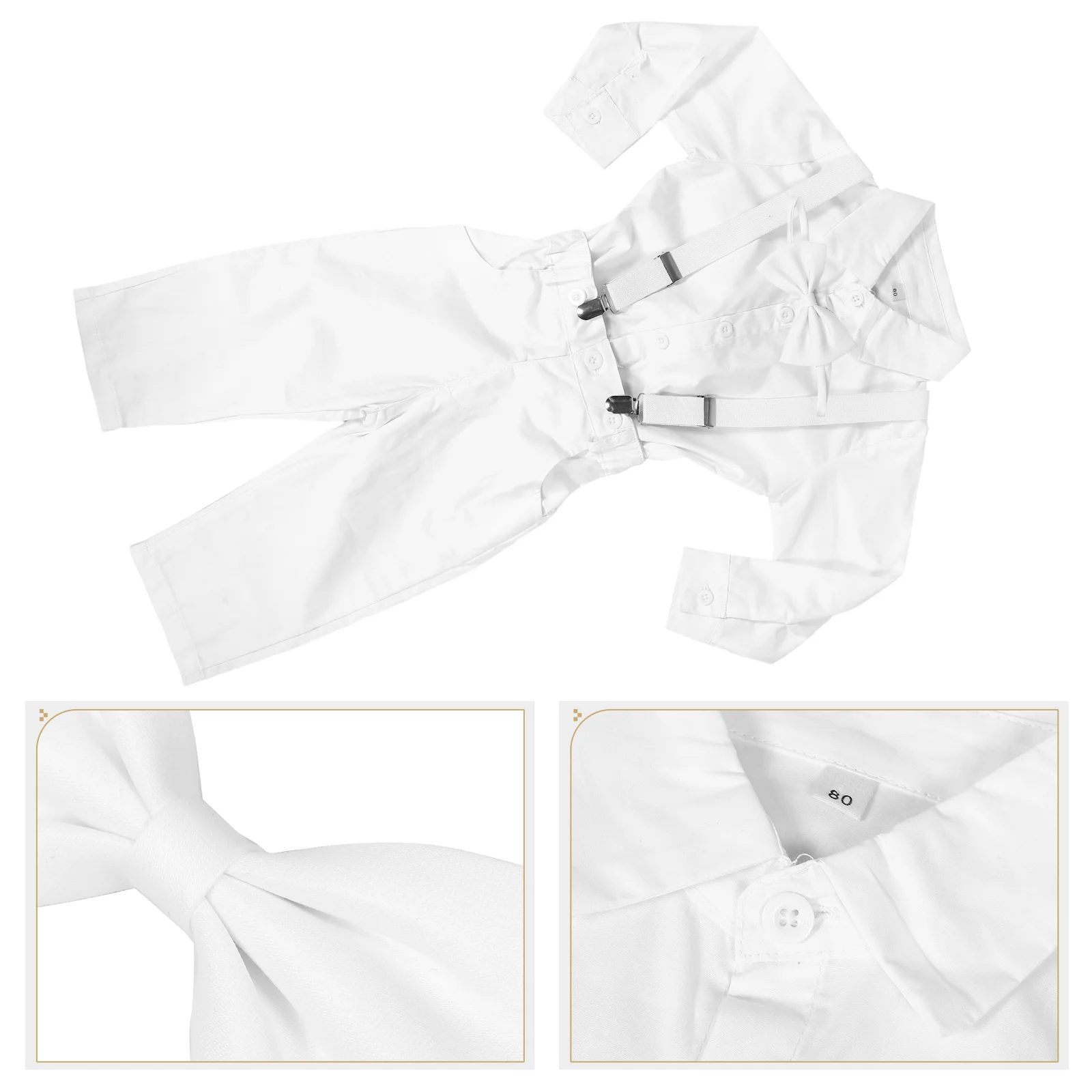 

1 Set Newborn Baby Boy Gentleman Formal Suit Long Sleeve Shirt Bowtie Suspenders Pants Wedding Guest Outfit 90Cm Elegant Design