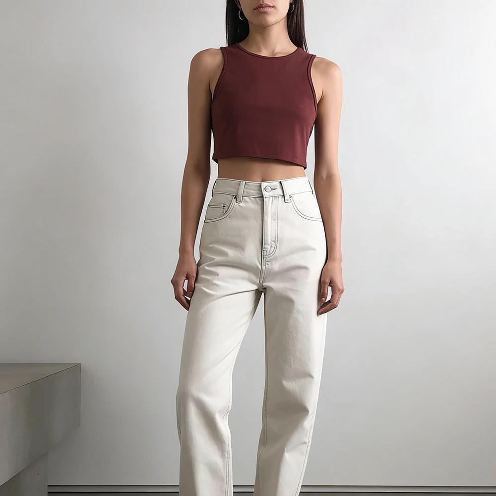Women Pure Color Sleeveless Vest Regular Length Elastic Base Shirt For Spring Summer Autumn Winter Daily Home Club Wear Top