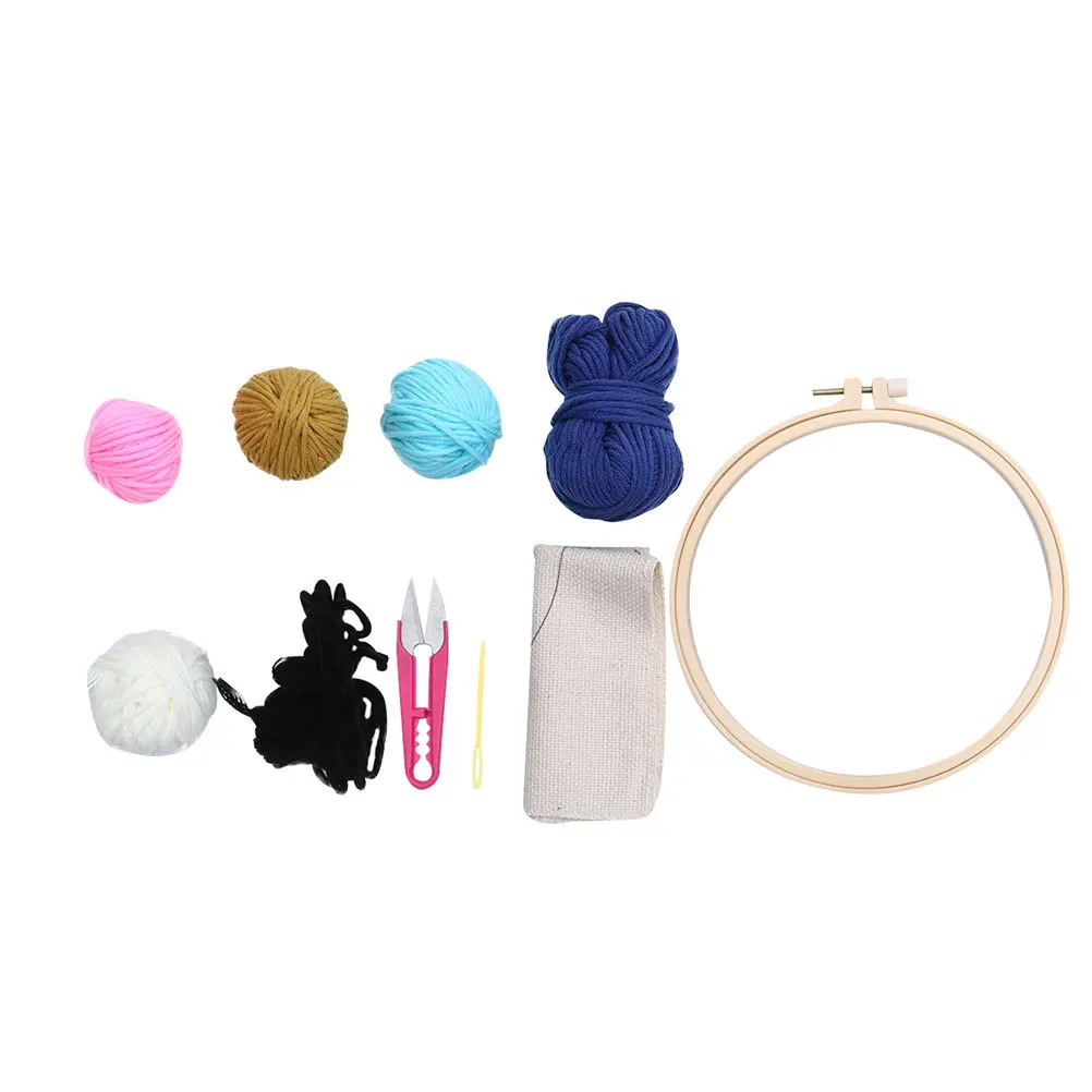 

1Set Punch Embroidery Materials Pack DIY Kids Hand Craft Tools Kit 20cm Round Base Wool Threads Punch Embroidery Mold Rainbow