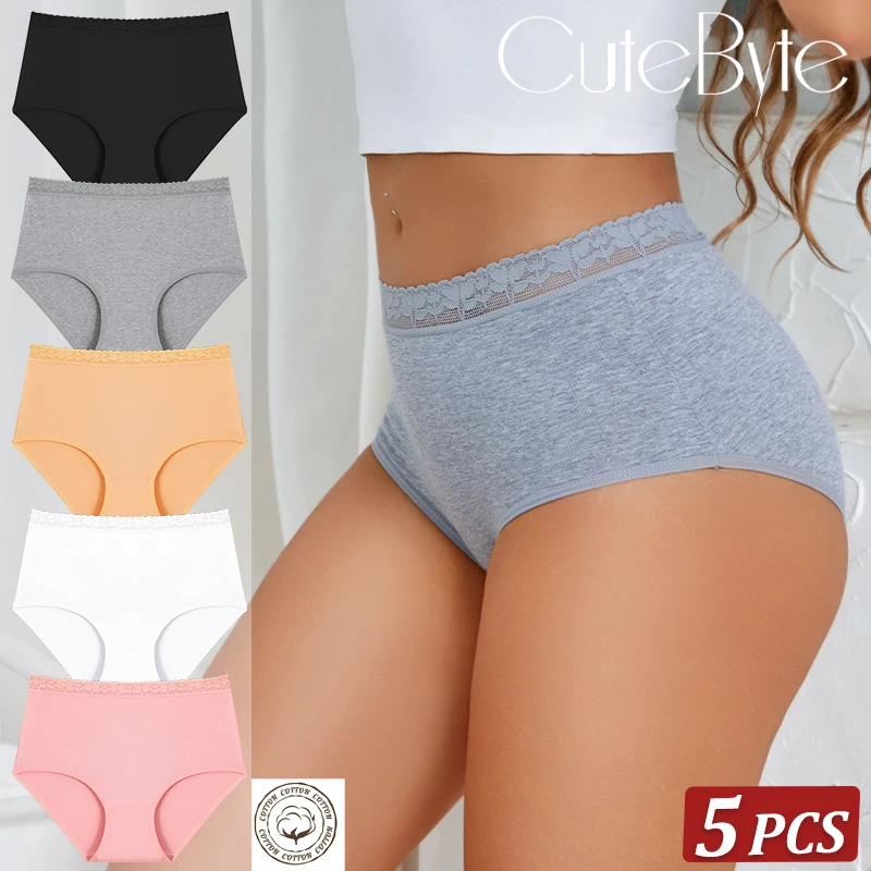 5 Teile/satz Baumwolle Höschen frauen Hohe Taille Slips Nahtlose Gemütliche Dessous Spitze Taille Sexy Höschen Einfarbig Intime Unterhose
