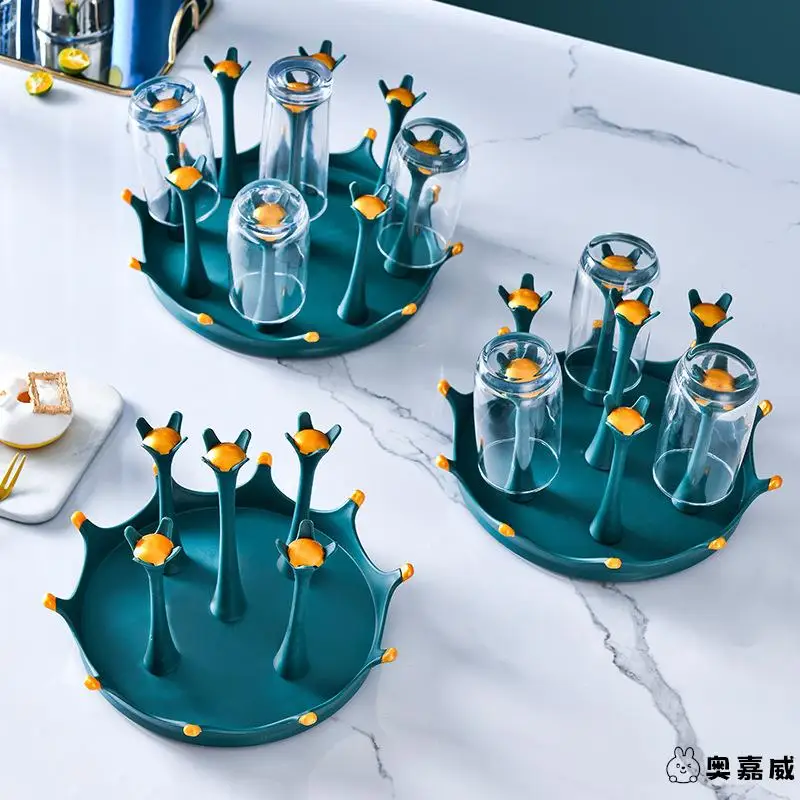 

Rotatable Crown Cup Holder 360 Deee Drainage Glass Cup Storage Ra Dustproof Home Use Wine Cup Display Stand Creative Trend