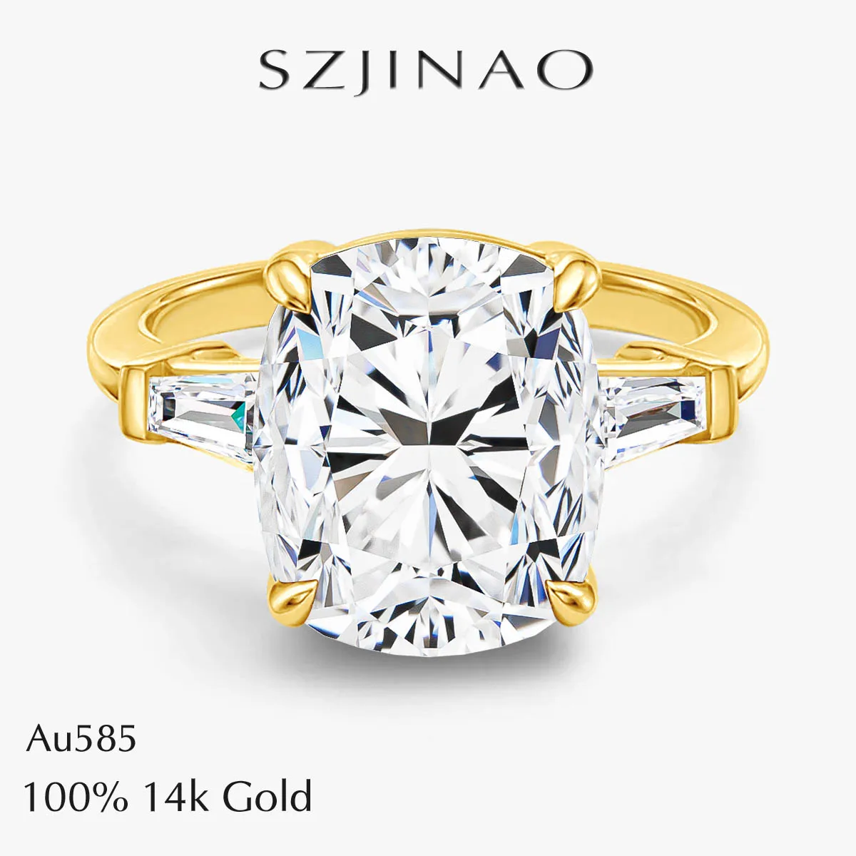 14K Gold Cushion Moissanite Engagement Ring 8.0CT VVS1 Clarity GRA Certified for Women Wedding Anniversary Gift Trendy Jewelry