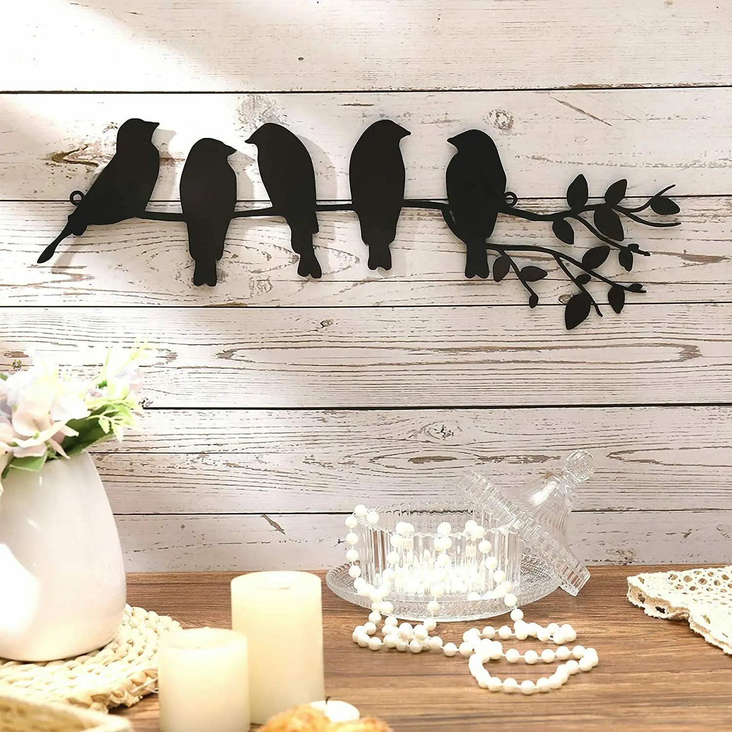 Metal Bird Wall Art 5 Birds On The Branch Wall Sticker or Leaves With Birds Sculpture Animal Type Retro Metal Plate