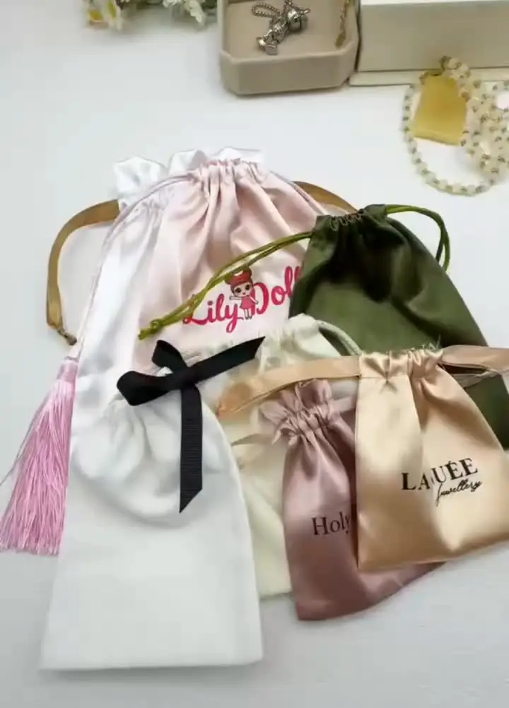 Sacchetti in Raso per Gioielli, Sacchetti in Seta con Coulisse, Sacchetti Regalo per Caramelle, Cosmetici, Braccialetti, Perline, Sacchetti di Lusso Personalizzabili con Logo Stampato