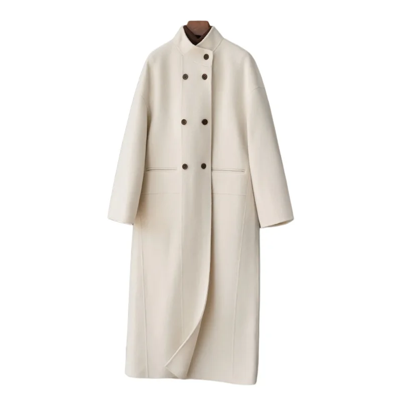 

2025 Spring New 10 Yak Fleece 90 Wool Long Double Breasted Women's Double Sided Woolen Coat