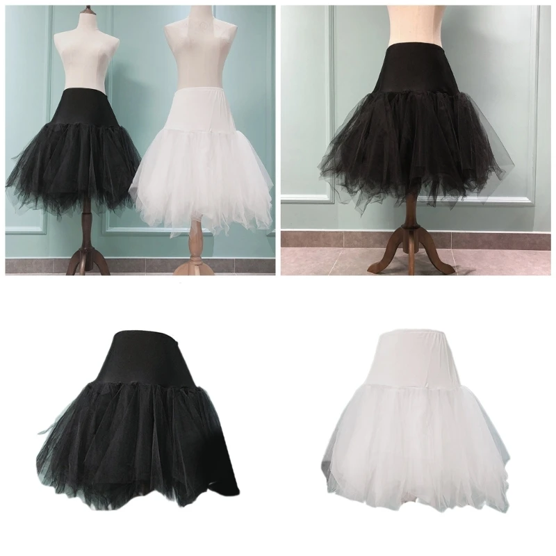 Women Asymmetrical Ruffled Petticoat Layered Tulle Bubble Skirt Hoopless Tutus Crinolines Underskirt Half Slips