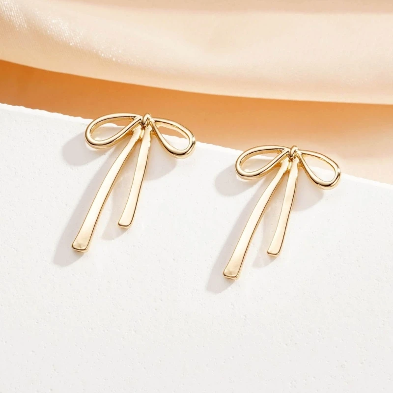 Simple Bowknot Ear Studs Fashion Tassels Earrings Necklace Sweet Cool Ear Jewelry Alloy Material Ear Pendants Statement