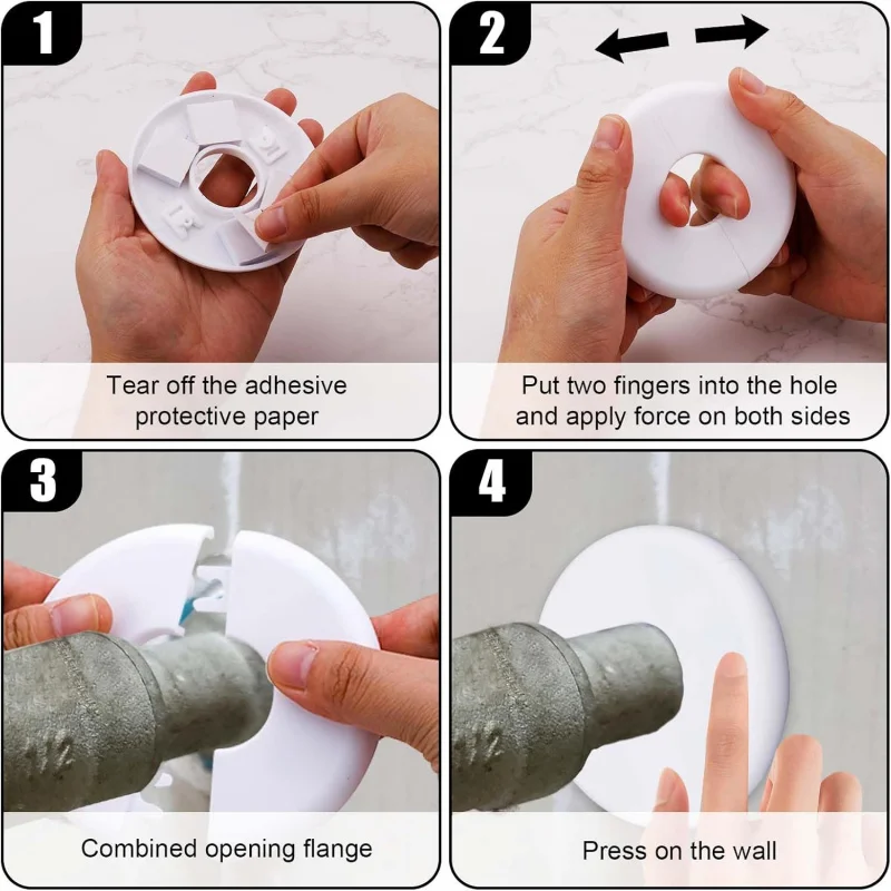 2 Stück runder Wand-Split-Flansch, 29 mm Design, Sanitär-Abdeckplatten, selbstklebende Wasserhahn-Raschplatte, ABS-Rohrflansch-Abdeckung