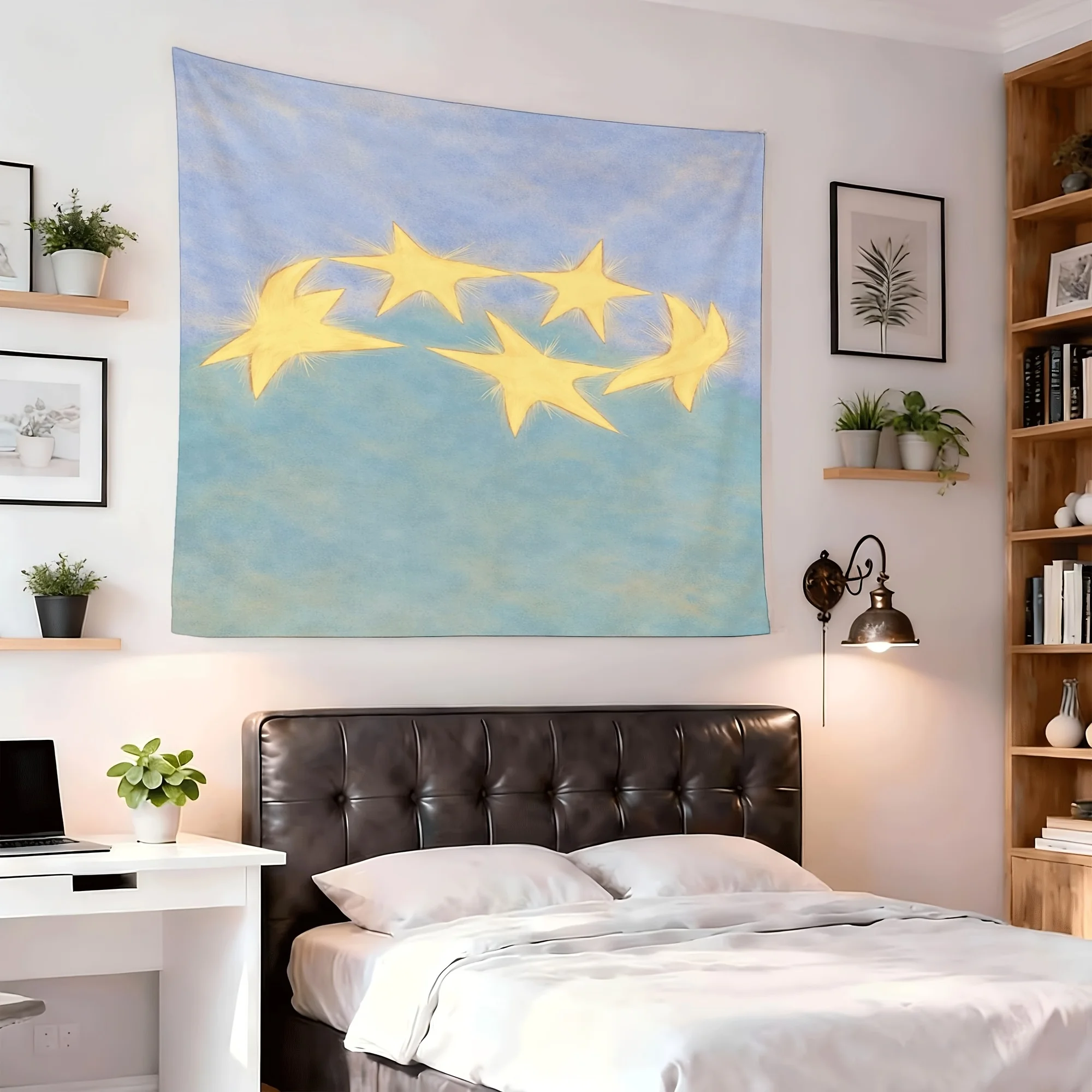Nordic Healing Light Blue Gradient Sky Tapestry Hand-painted Abstract Background Fabric Used for Dormitory Bedroom Decoration