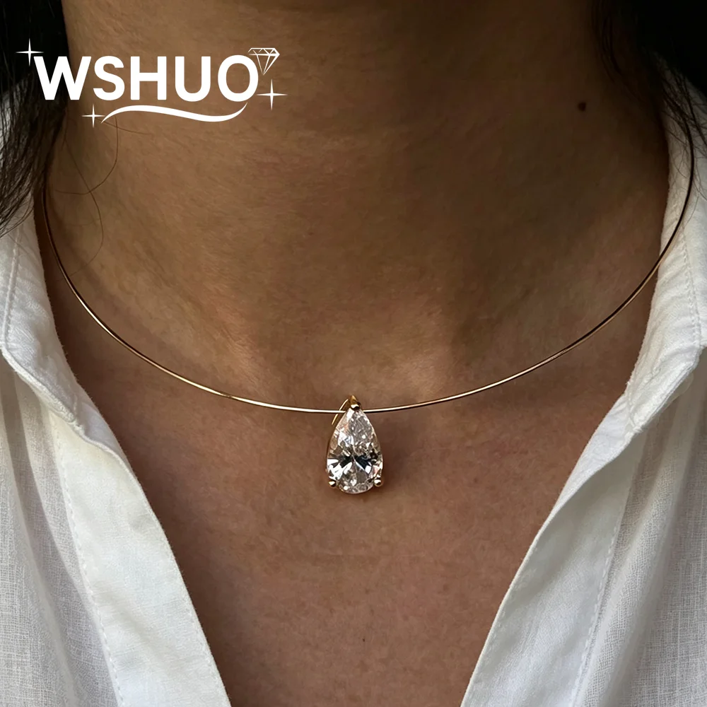 GRA Certified 3/4/5Carat Teardrop Moissanite Omega Necklace S925 Silver Pear Cut Solitaire Diamond Collar Necklace For Women