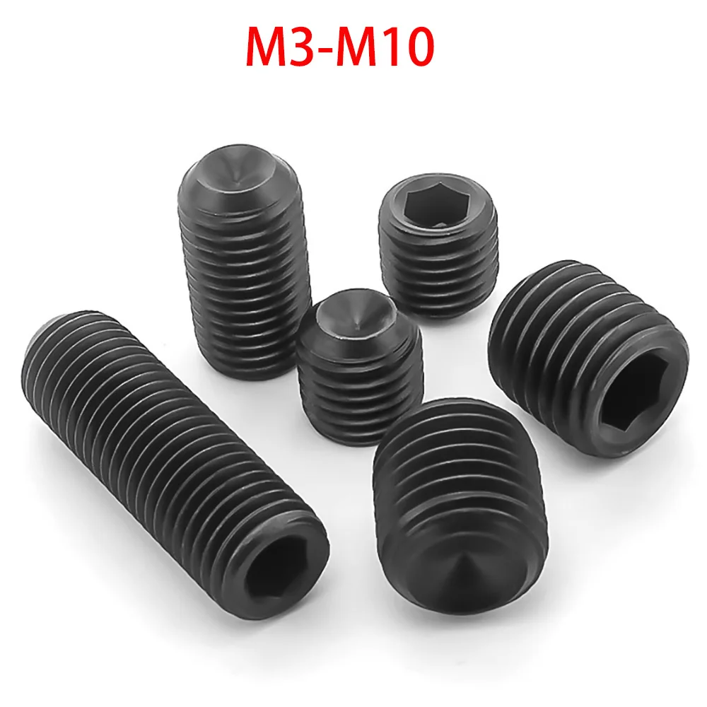 5/10/20/30/50/100/200pcs Grade 12.9 Headless Set Screw Alloy Steel Socket Head Screws Flat Point Allen Black M3 M4 M5 M6 M8 M10