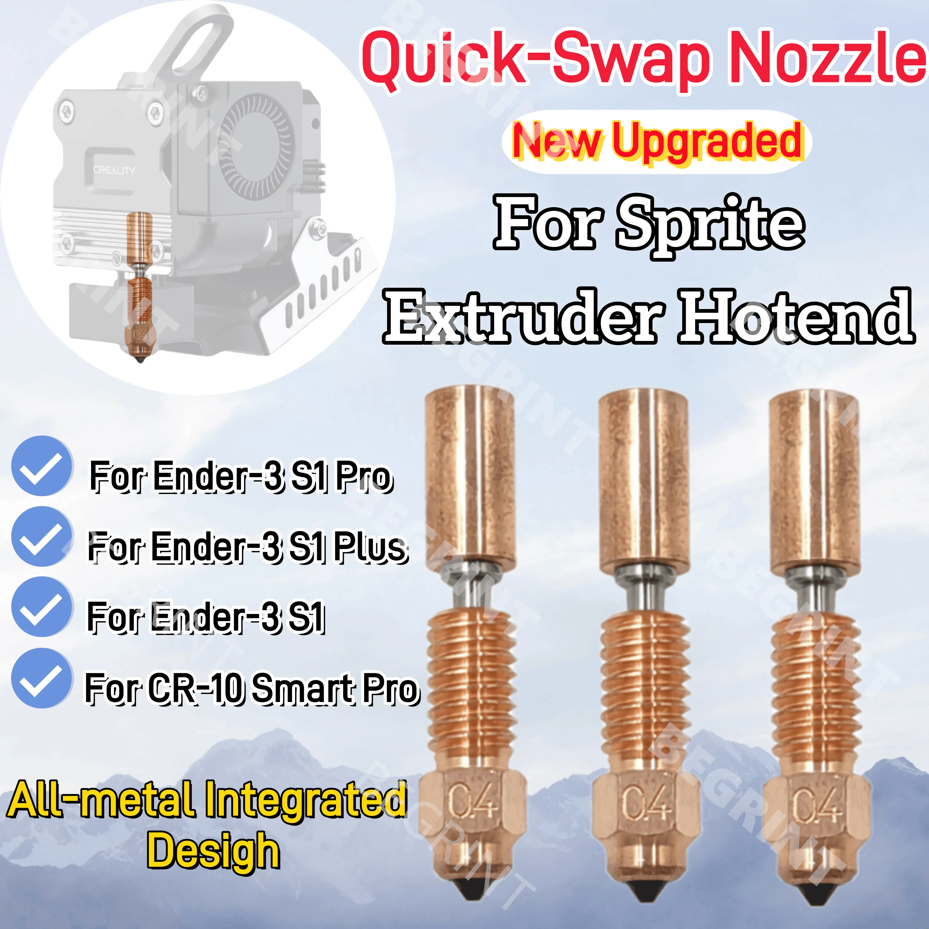 Ender 3 s1 série atualização 0.4mm bocal de troca rápida cobre titânio para sprite extruder pro kit/Ender-3 s1 series/CR-10 smart pro