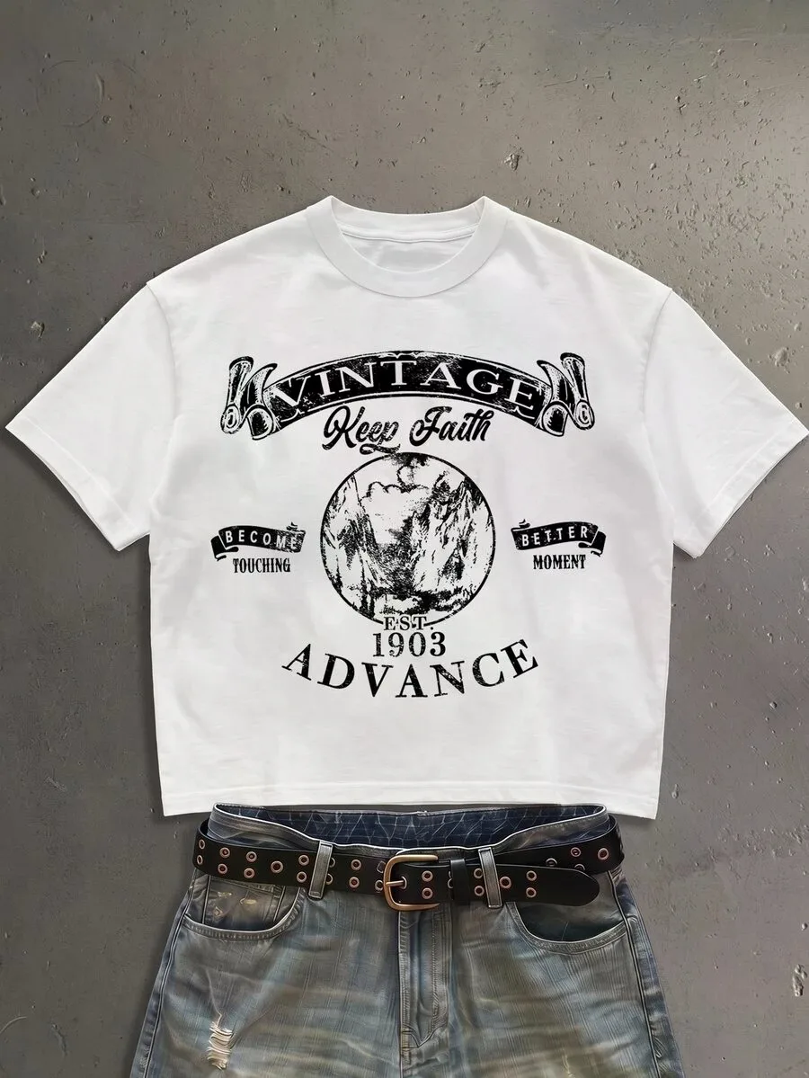 Men's Dark Green Standard Size Cropped Loose Fit Short Sleeve T-Shirt
