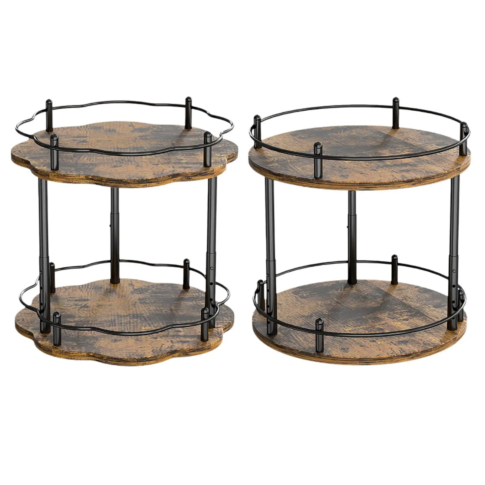 Wood Turntable Rotating 2 Tier Condiments Organizer for Dining Pantry Table