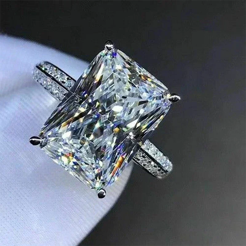 New  Fashion Big Square Crystal Stone Women Wedding Bridal Ring Luxury Engagement Party Anniversary Best Gift Large Rings