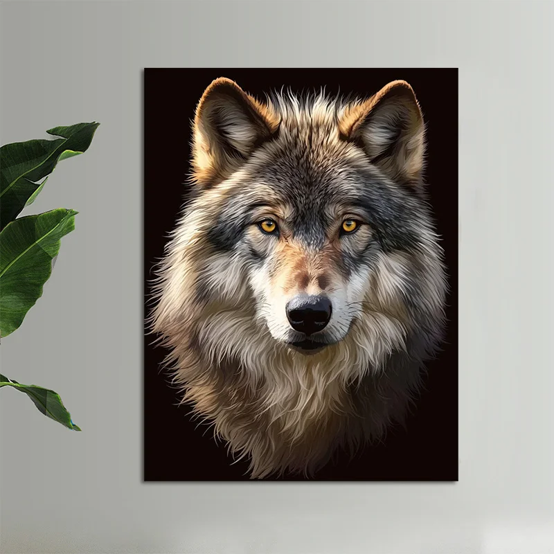 (No frame)2D Flat, 1pc Wolf Wall Art Wooden Framed Canvas Painting - Wolf Howling at Moon or Wolf Pack Suitable for Living Ro