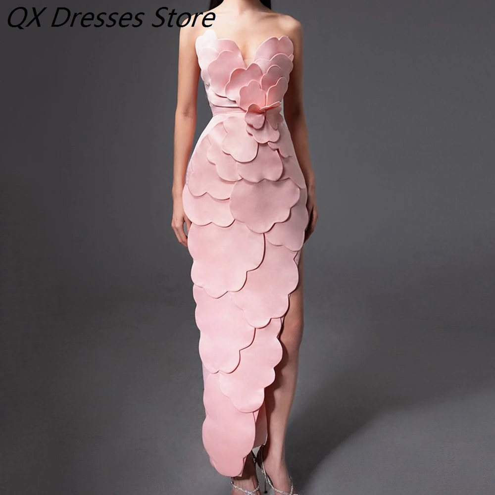 

Women's Straight Evening Dresses Ankle-length Strapless Sleeveless Prom Dresses Fashion Flowers Backless Customized Gowns