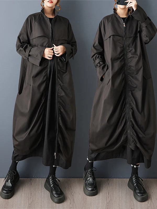 Autentyczny Artystyczny Casualowy Długi Płaszcz Jesienno-Zimowy Koreański Luźny Płaszcz Wierzchni Średniej Długości Wiatrówka Damska Faion